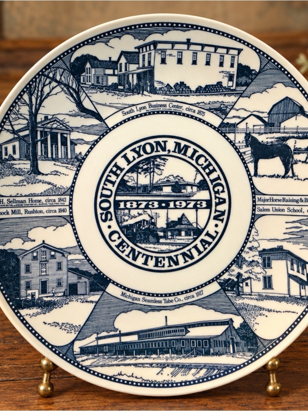 1973 South Lyon Michigan Centennial Plate Kettlesprings Kilns 1873-1973 10”